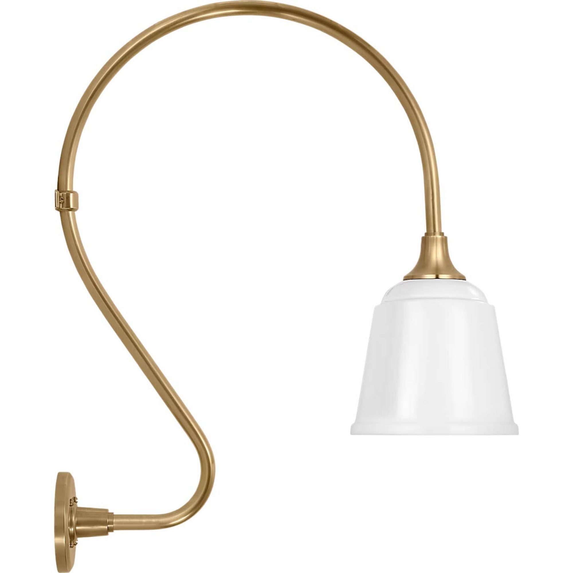 Thomas O'Brien Academy 18" Larrabee Barn Light in Hand-Rubbed Antique Brass with 8" White Rockhouse Shade W8" x H27" x E21.5"