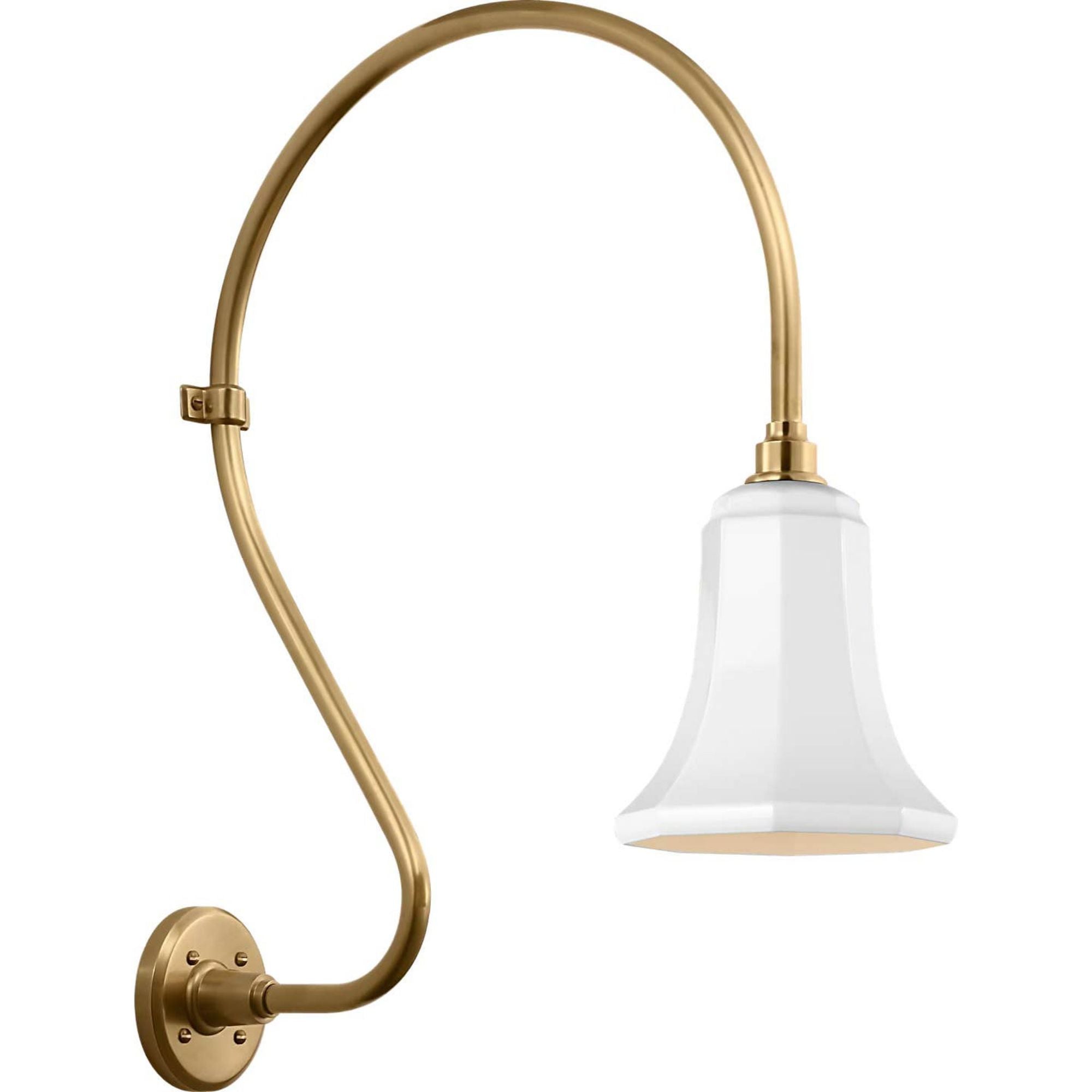 Thomas O'Brien Academy 18" Larrabee Barn Light in Hand-Rubbed Antique Brass with 7.5" White Savannah Shade W7.5" x H27" x E21.25"