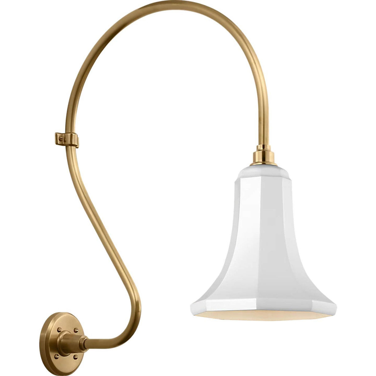 Thomas O'Brien Academy 18" Larrabee Barn Light in Hand-Rubbed Antique Brass with 9.25" White Savannah Shade W9.25" x H27" x E22.25"