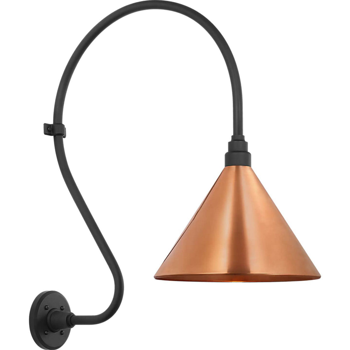Thomas O'Brien Academy 18" Larrabee Barn Light in Matte Black with 12.5" Soft Copper Conical Savannah Shade W12.5" x H27" x E24"