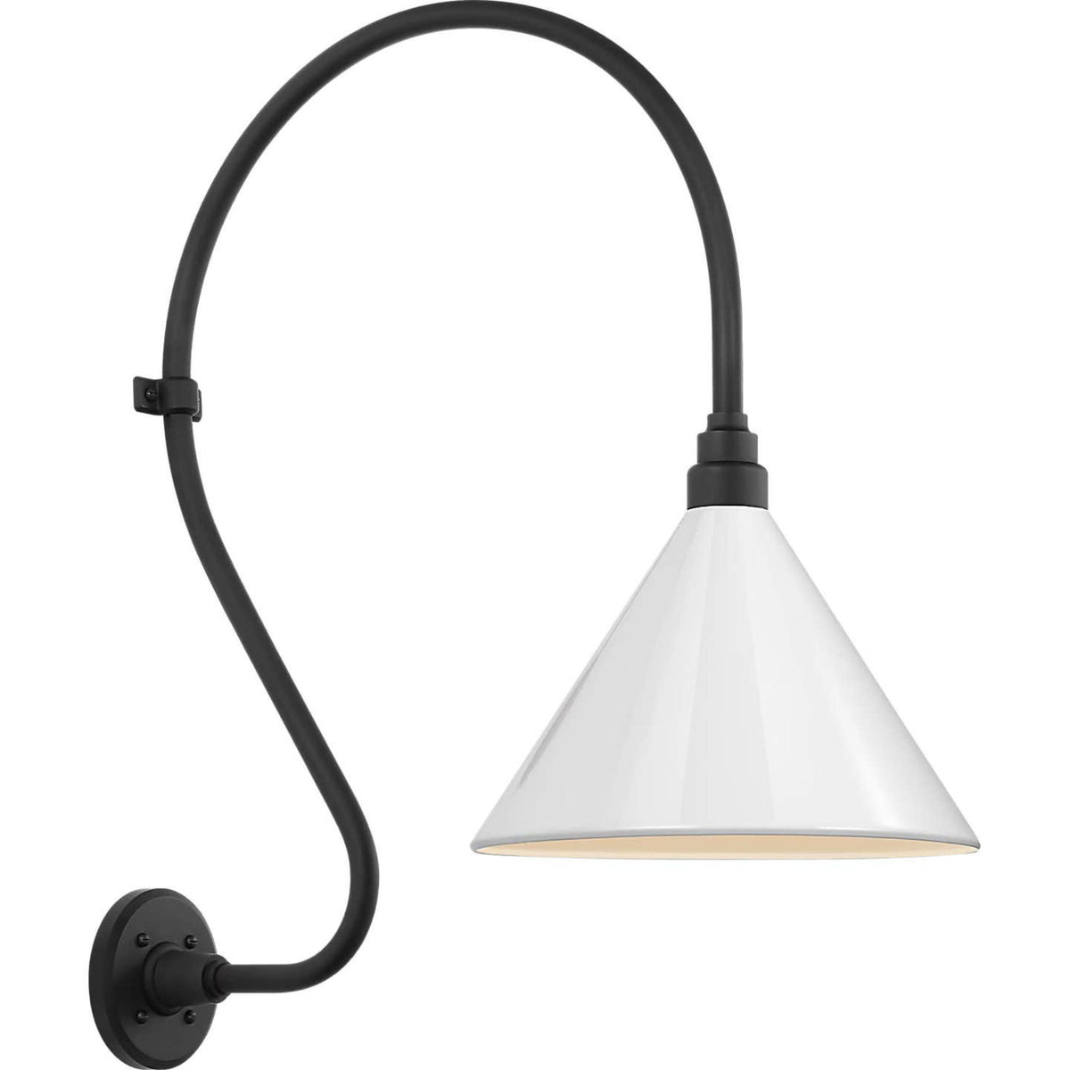 Thomas O'Brien Academy 18" Larrabee Barn Light in Matte Black with 12.5" White Conical Savannah Shade W12.5" x H27" x E24"