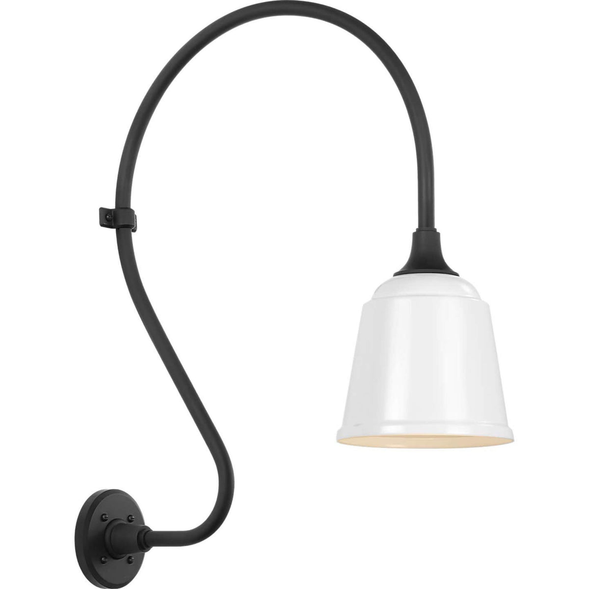 Thomas O'Brien Academy 18" Larrabee Barn Light in Matte Black with 8" White Rockhouse Shade W8" x H27" x E21.5"