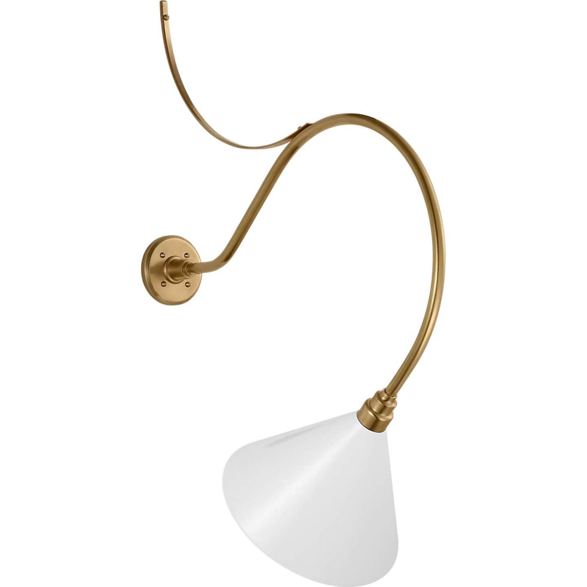 Thomas O'Brien Academy 26.5" Anchored Larrabee Barn Light in Hand-Rubbed Antique Brass with 12.5" White Conical Savannah Shade W12.5" x H38.25" x E26.5"