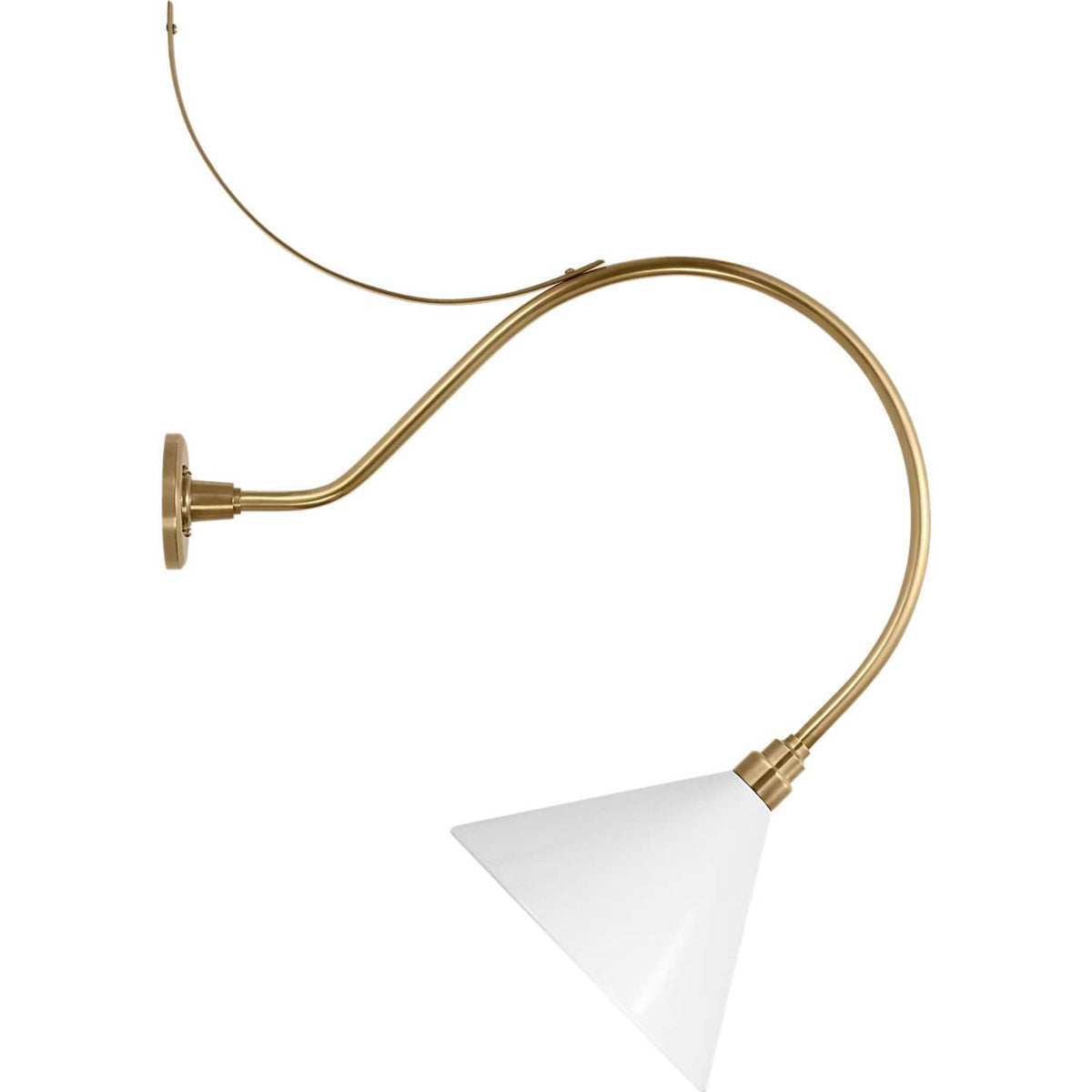 Thomas O'Brien Academy 26.5" Anchored Larrabee Barn Light in Hand-Rubbed Antique Brass with 12.5" White Conical Savannah Shade W12.5" x H38.25" x E26.5"