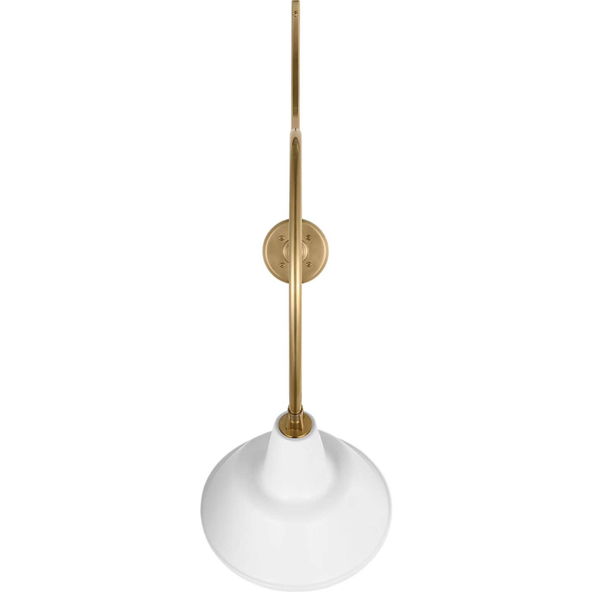 Thomas O'Brien Academy 26.5" Anchored Larrabee Barn Light in Hand-Rubbed Antique Brass with 12.5" White Bowers Shade W12.5" x H38.25" x E26.5"