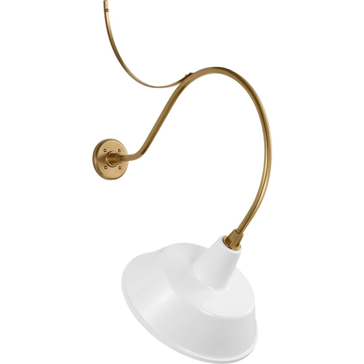Thomas O'Brien Academy 26.5" Anchored Larrabee Barn Light in Hand-Rubbed Antique Brass with 16" White Bowers Shade W16" x H39.5" x E26.5"