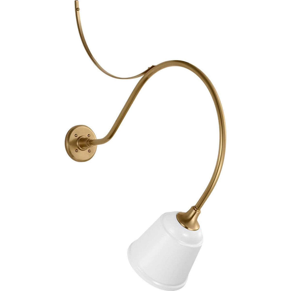 Thomas O'Brien Academy 26.5" Anchored Larrabee Barn Light in Hand-Rubbed Antique Brass with 8" White Rockhouse Shade W8" x H35.75" x E26.5"