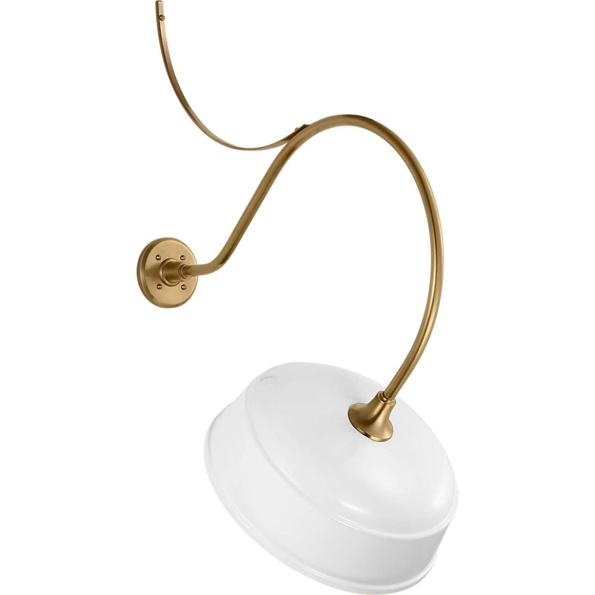 Thomas O'Brien Academy 26.5" Anchored Larrabee Barn Light in Hand-Rubbed Antique Brass with 16" White Rockhouse Shade W16" x H37.75" x E26.5"