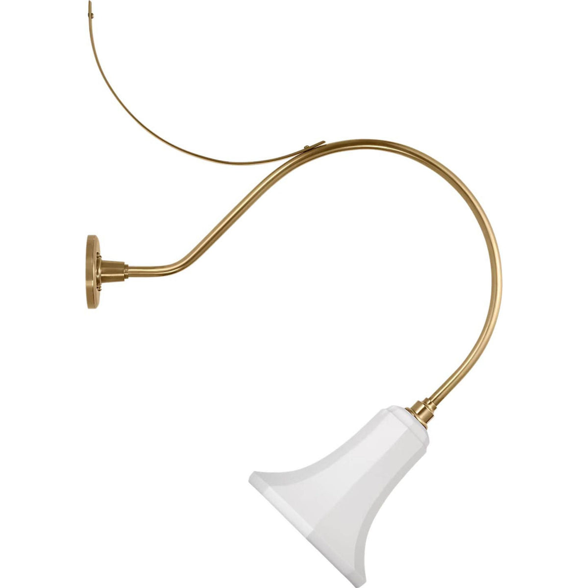 Thomas O'Brien Academy 26.5" Anchored Larrabee Barn Light in Hand-Rubbed Antique Brass with 9.25" White Savannah Shade W9.25" x H37.75" x E26.5"