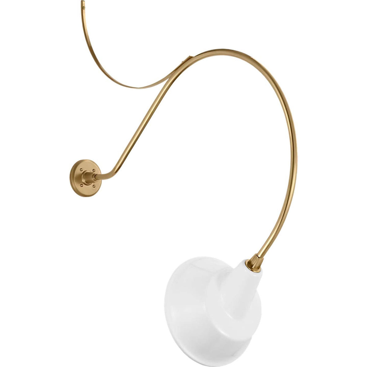 Thomas O'Brien Academy 36" Anchored Larrabee Barn Light in Hand-Rubbed Antique Brass with 12.5" White Tilted Bowers Shade W12.5" x H44.75" x E36"