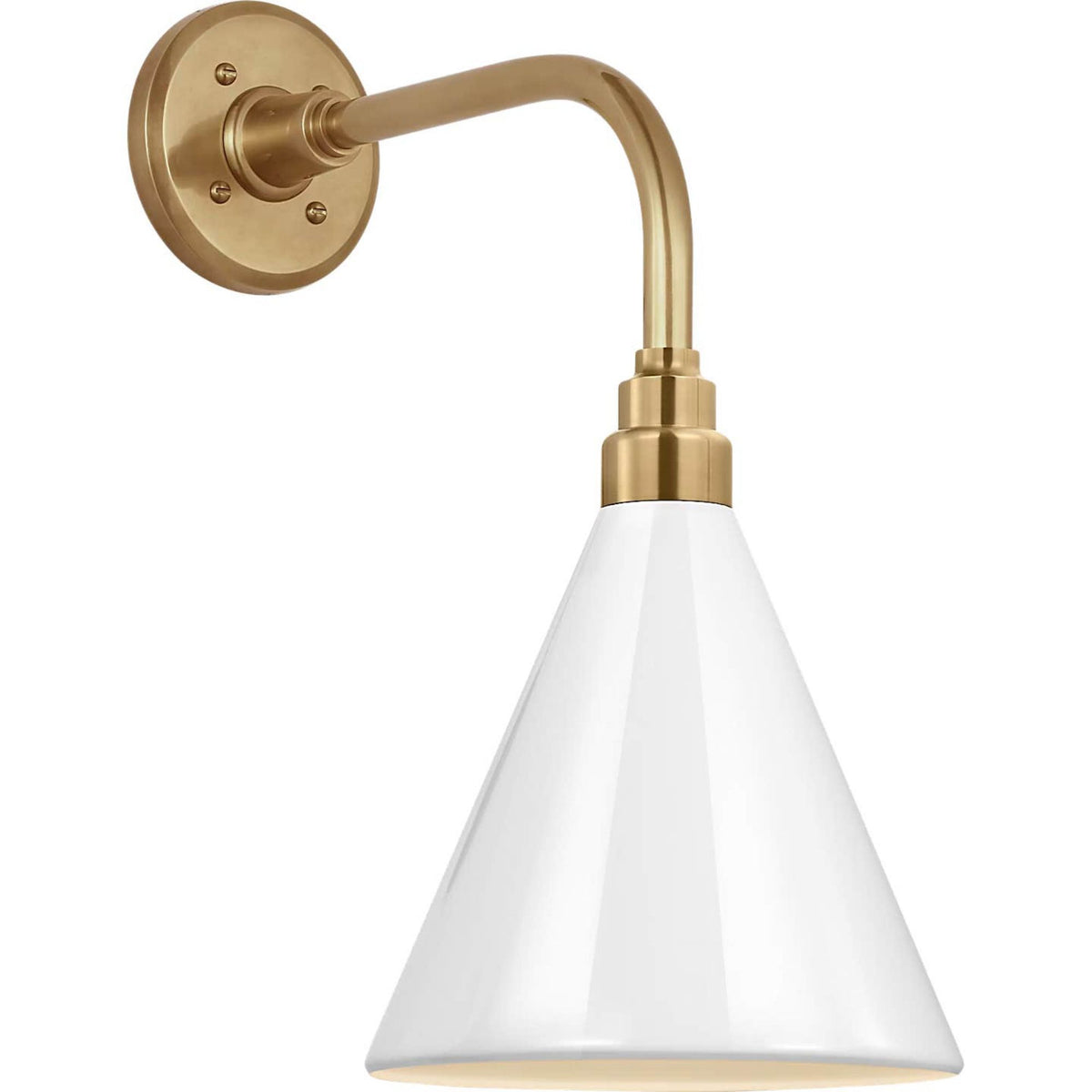 Thomas O'Brien Academy 11" Rex Barn Light in Hand-Rubbed Antique Brass with 9" White Conical Savannah Shade W9" x H17.75" x E15"