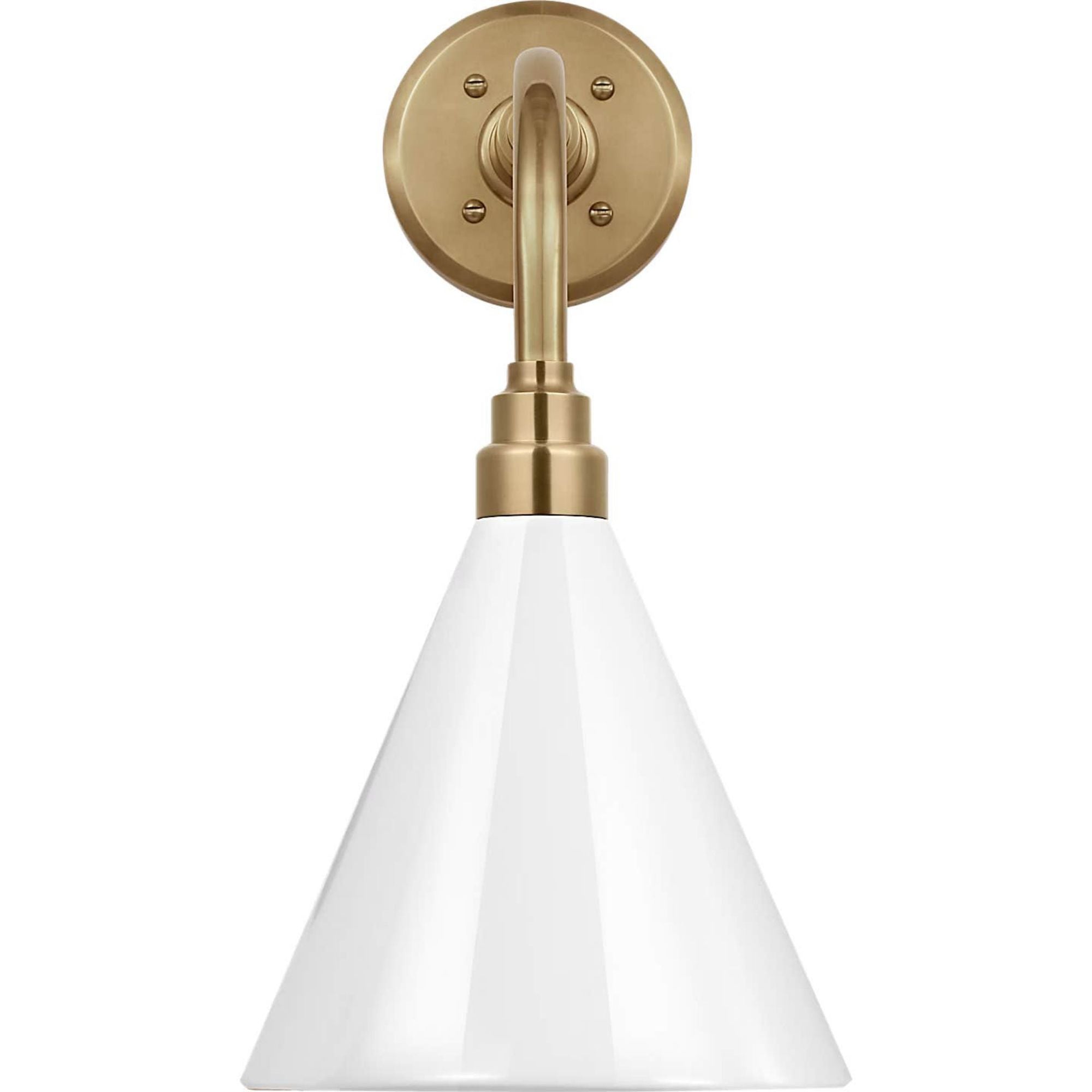 Thomas O'Brien Academy 11" Rex Barn Light in Hand-Rubbed Antique Brass with 9" White Conical Savannah Shade W9" x H17.75" x E15"