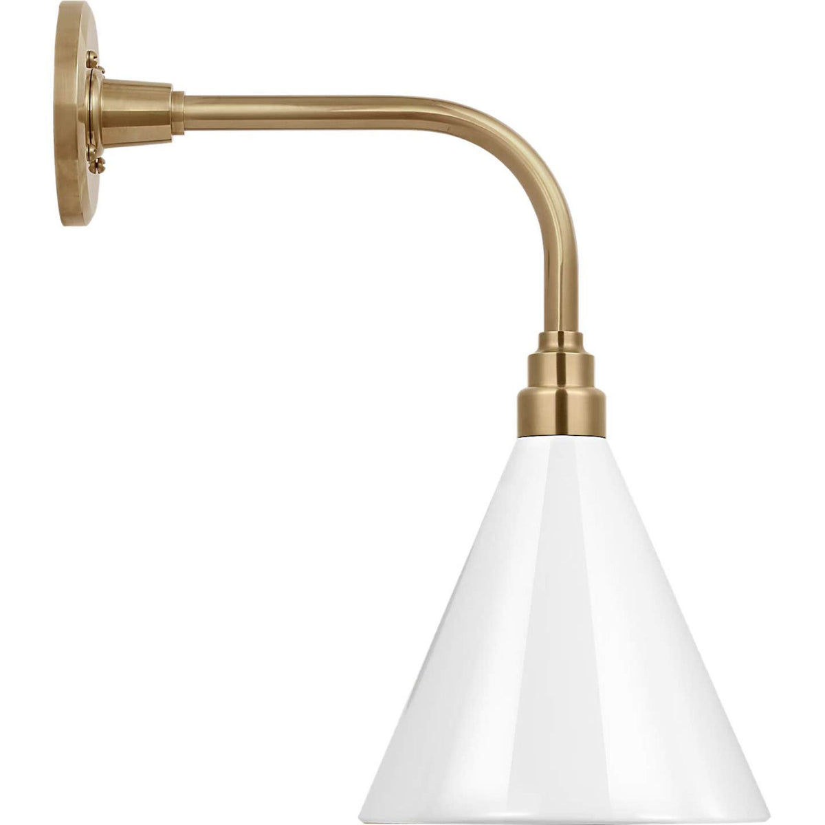 Thomas O'Brien Academy 11" Rex Barn Light in Hand-Rubbed Antique Brass with 9" White Conical Savannah Shade W9" x H17.75" x E15"