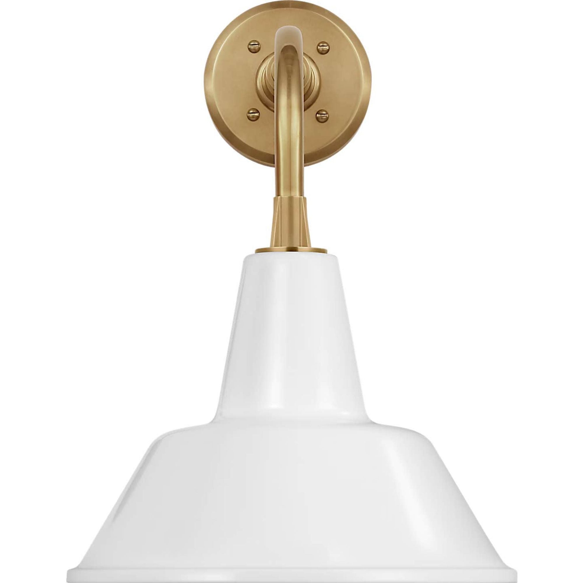 Thomas O'Brien Academy 11" Rex Barn Light in Hand-Rubbed Antique Brass with 12.5" White Bowers Shade W12.5" x H17.75" x E16.75"