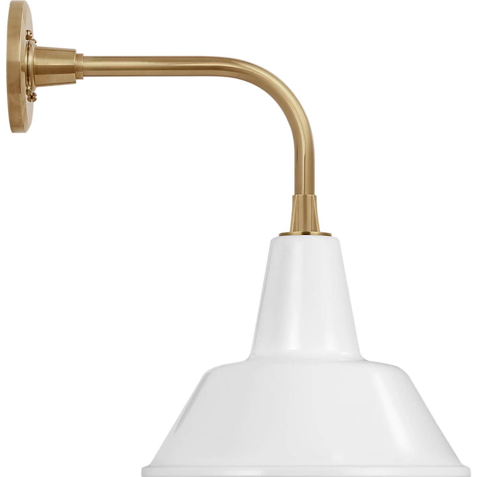 Thomas O'Brien Academy 11" Rex Barn Light in Hand-Rubbed Antique Brass with 12.5" White Bowers Shade W12.5" x H17.75" x E16.75"
