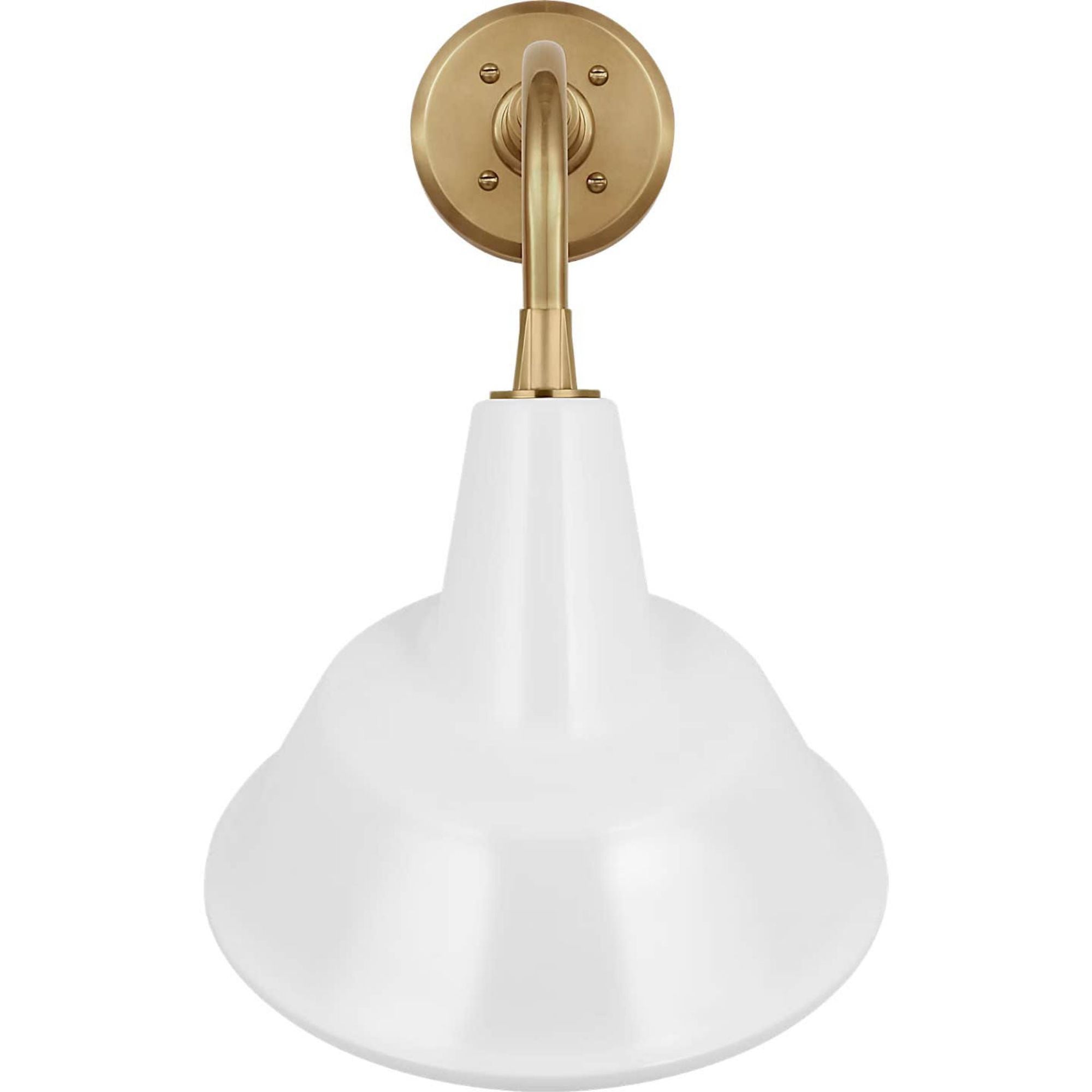 Thomas O'Brien Academy 11" Rex Barn Light in Hand-Rubbed Antique Brass with 12.5" White Tilted Bowers Shade W12.5" x H20.75" x E14"