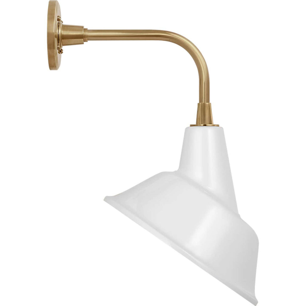 Thomas O'Brien Academy 11" Rex Barn Light in Hand-Rubbed Antique Brass with 12.5" White Tilted Bowers Shade W12.5" x H20.75" x E14"