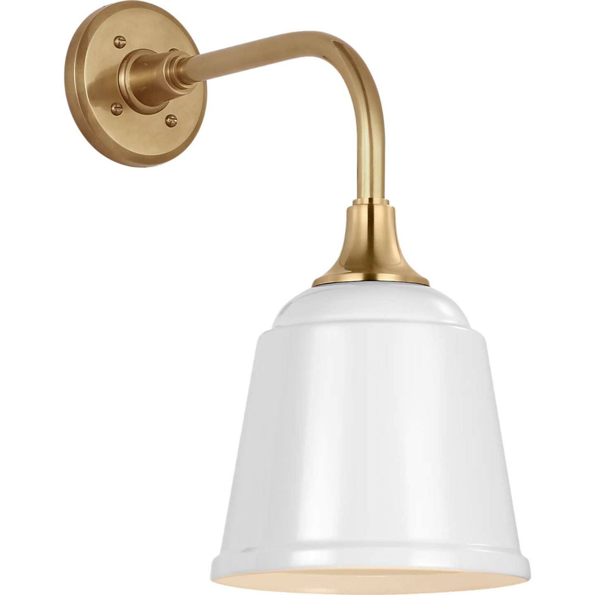 Thomas O'Brien Academy 11" Rex Barn Light in Hand-Rubbed Antique Brass with 8" White Rockhouse Shade W8" x H16.5" x E14.5"