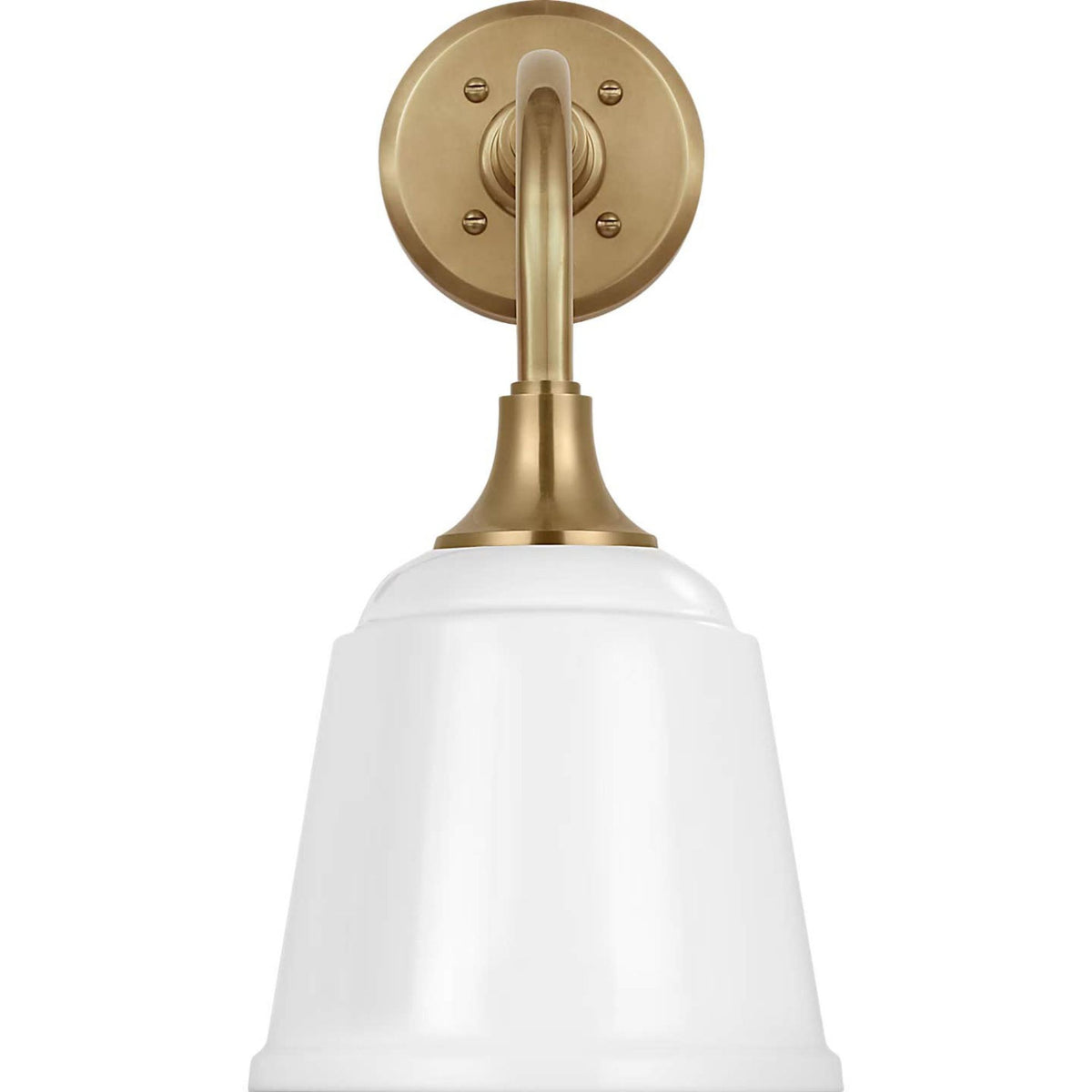 Thomas O'Brien Academy 11" Rex Barn Light in Hand-Rubbed Antique Brass with 8" White Rockhouse Shade W8" x H16.5" x E14.5"