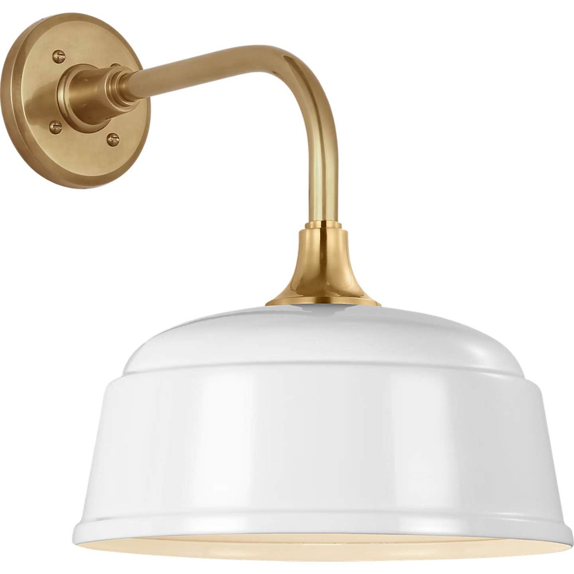 Thomas O'Brien Academy 11" Rex Barn Light in Hand-Rubbed Antique Brass with 12.5" White Rockhouse Shade W12.5" x H15.25" x E16.75"