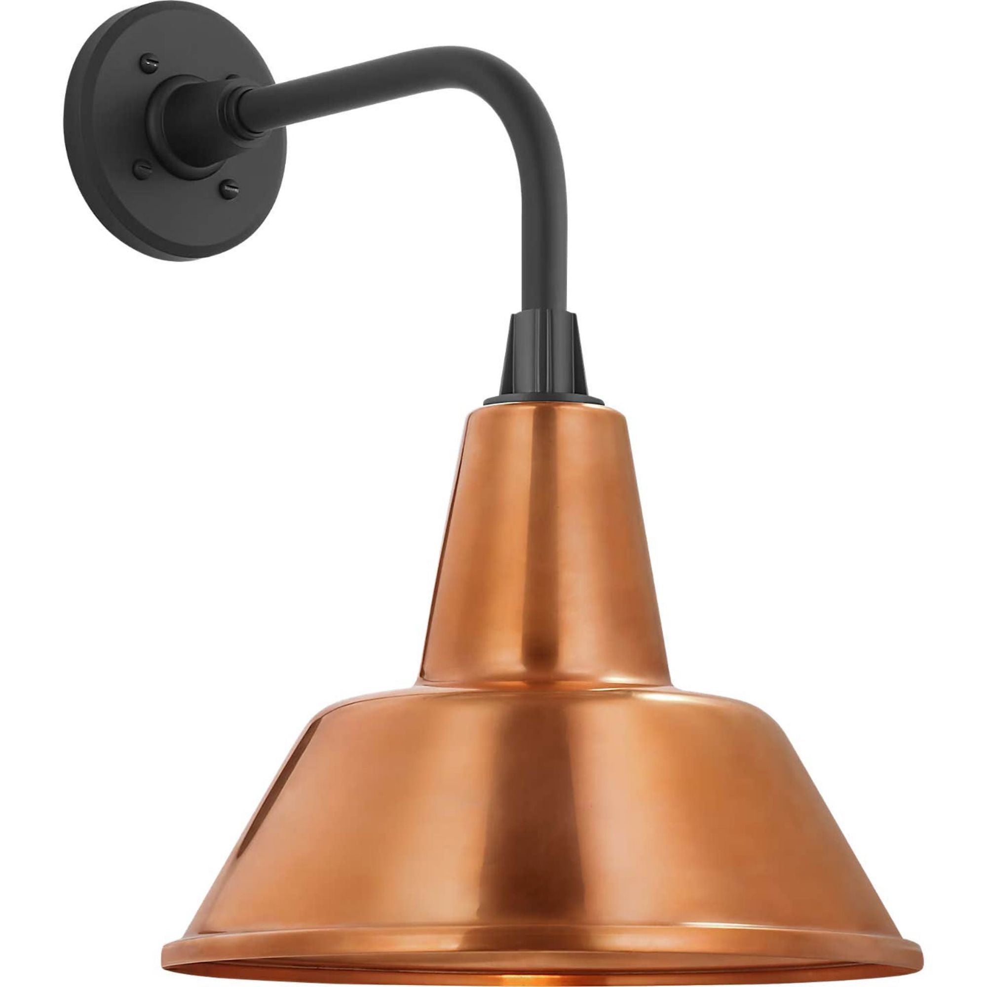 Thomas O'Brien Academy 11" Rex Barn Light in Matte Black with 12.5" Soft Copper Bowers Shade W12.5" x H17.75" x E16.75"