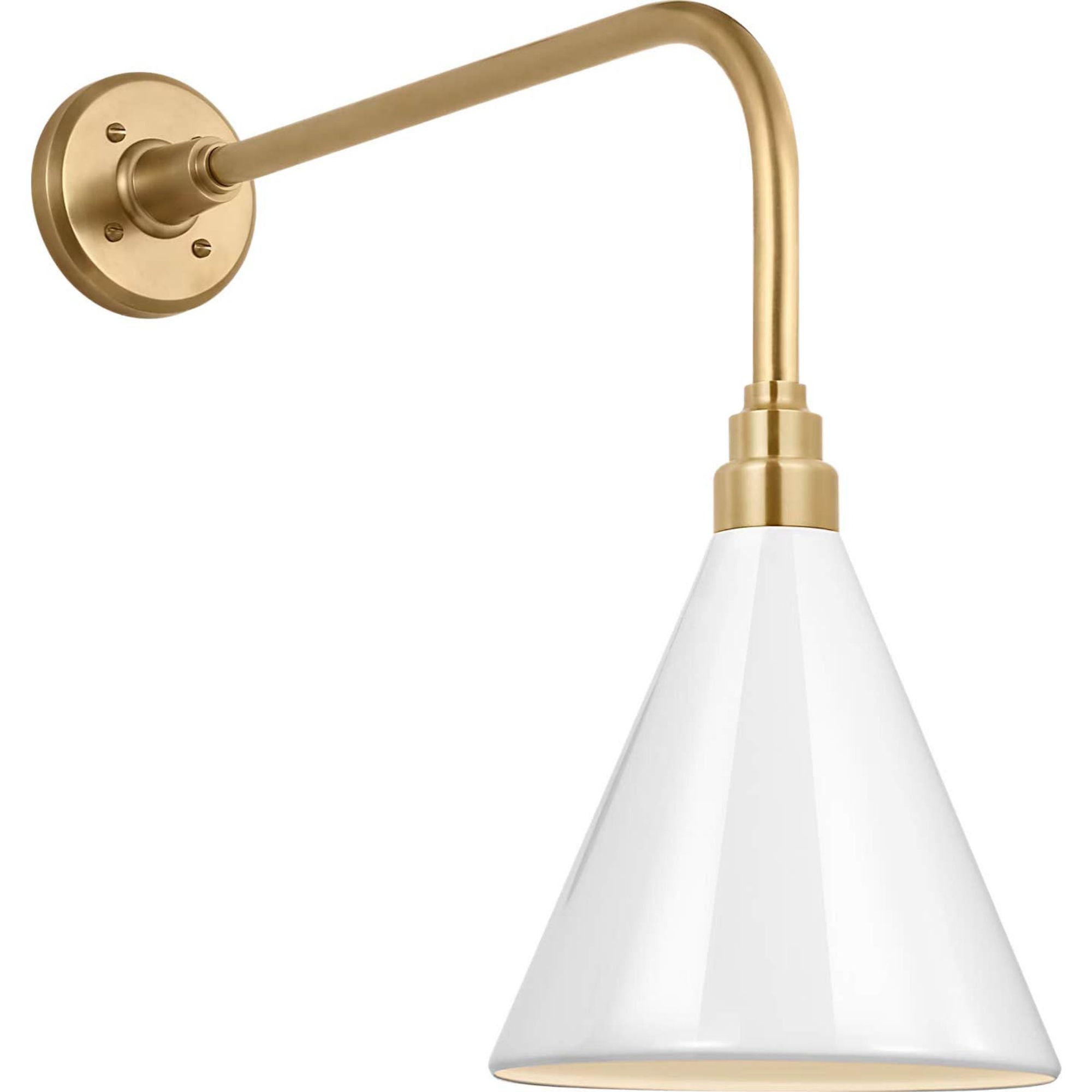 Thomas O'Brien Academy 20" Rex Barn Light in Hand-Rubbed Antique Brass with 9" White Conical Savannah Shade W9" x H19.75" x E24.5"