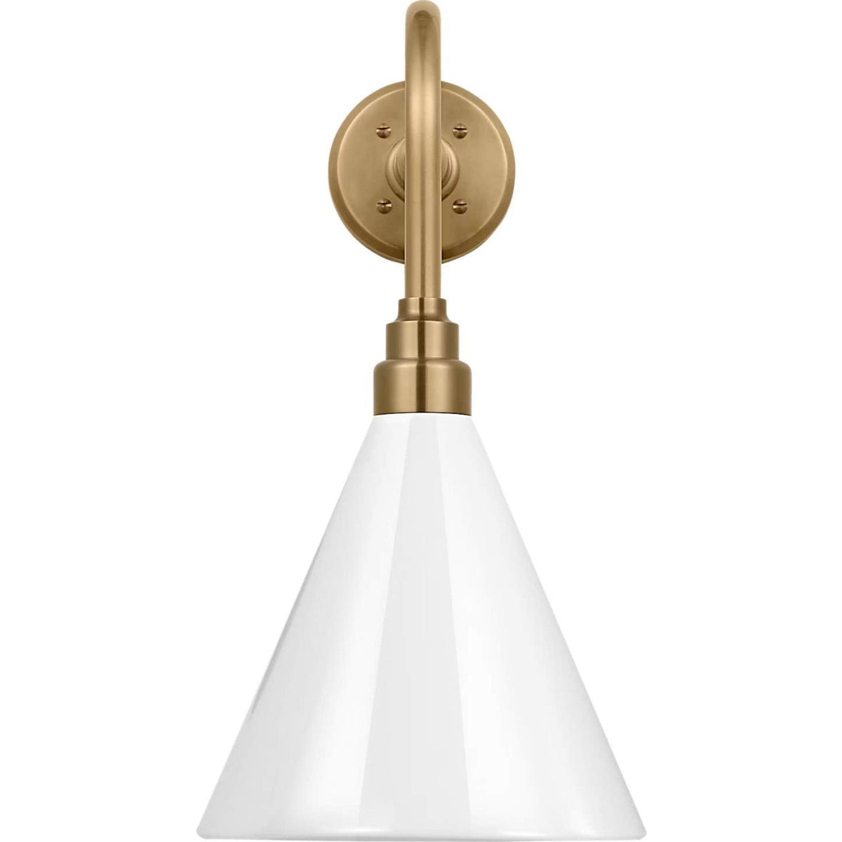Thomas O'Brien Academy 20" Rex Barn Light in Hand-Rubbed Antique Brass with 9" White Conical Savannah Shade W9" x H19.75" x E24.5"
