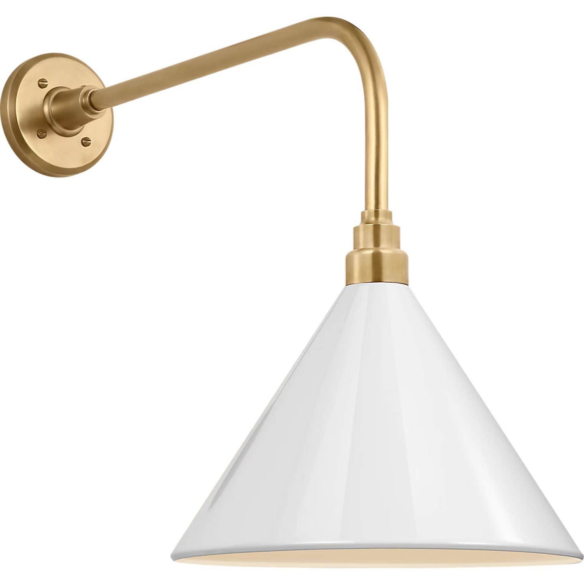 Thomas O'Brien Academy 20" Rex Barn Light in Hand-Rubbed Antique Brass with 12.5" White Conical Savannah Shade W12.5" x H19.75" x E26.25"