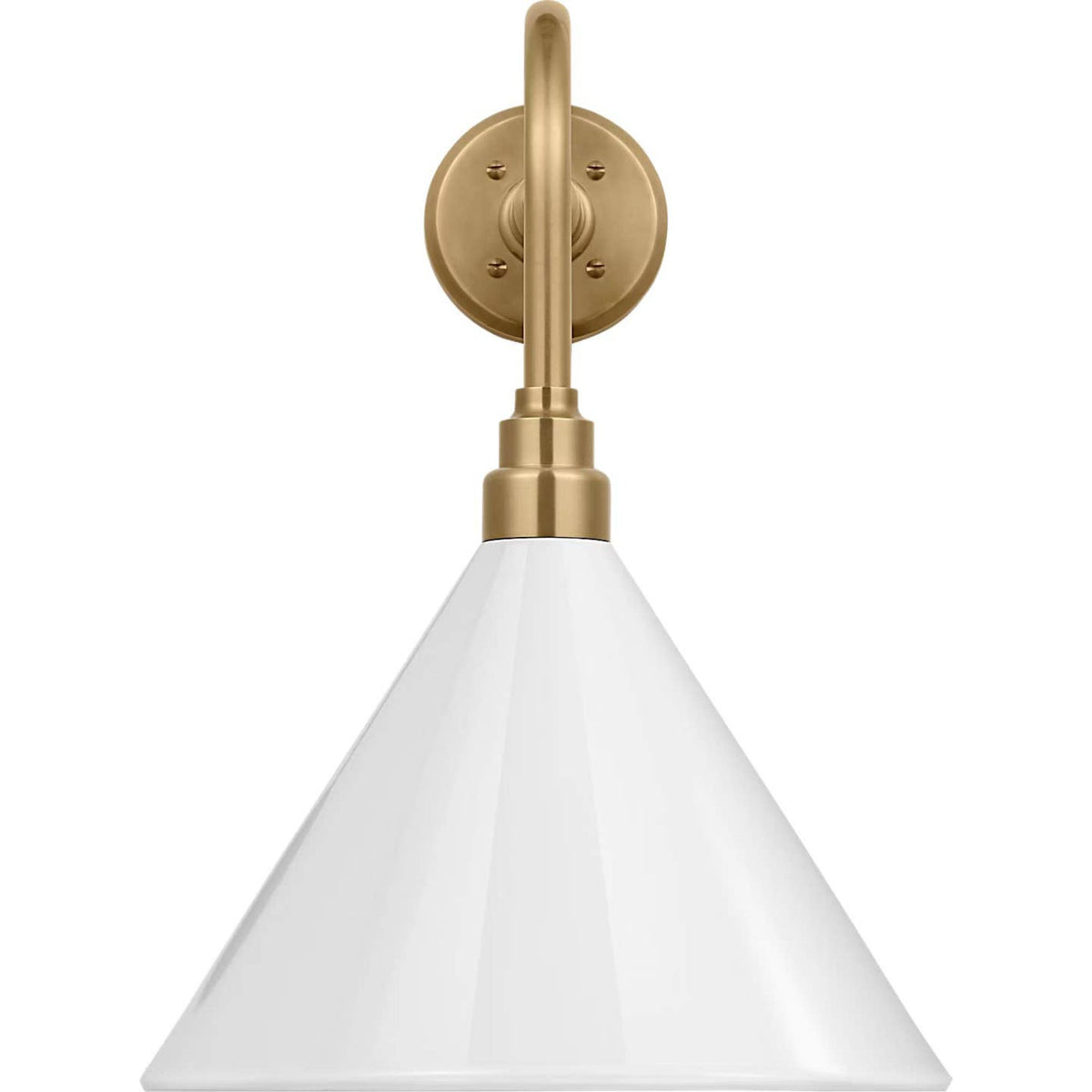 Thomas O'Brien Academy 20" Rex Barn Light in Hand-Rubbed Antique Brass with 12.5" White Conical Savannah Shade W12.5" x H19.75" x E26.25"