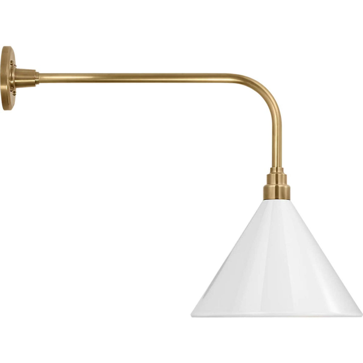 Thomas O'Brien Academy 20" Rex Barn Light in Hand-Rubbed Antique Brass with 12.5" White Conical Savannah Shade W12.5" x H19.75" x E26.25"