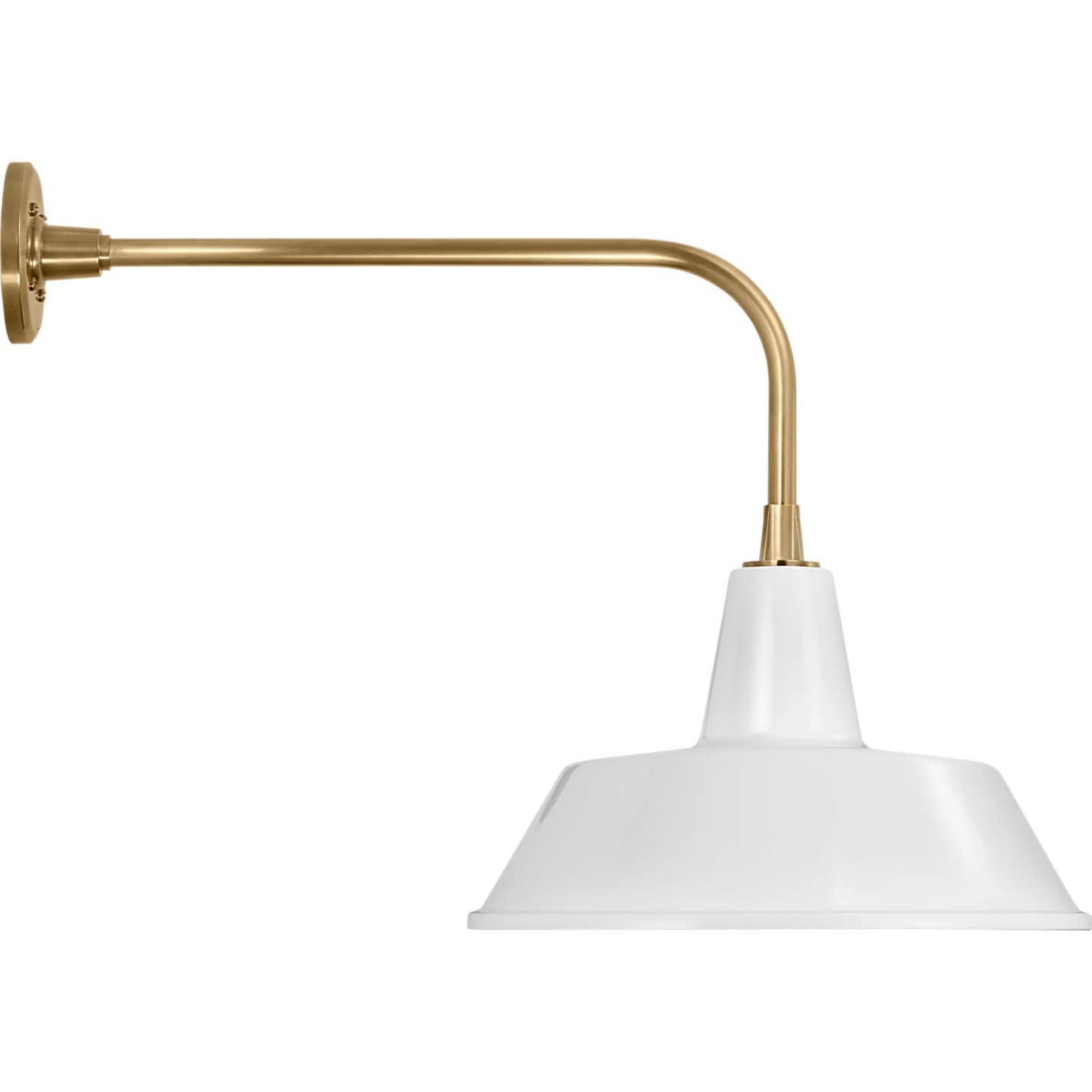 Thomas O'Brien Academy 20" Rex Barn Light in Hand-Rubbed Antique Brass with 16" White Bowers Shade W16" x H19.5" x E28"