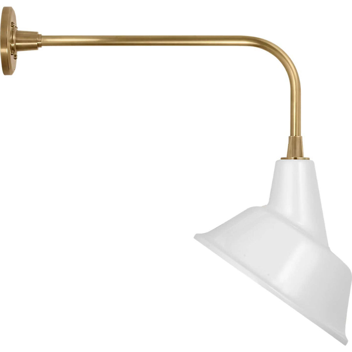 Thomas O'Brien Academy 20" Rex Barn Light in Hand-Rubbed Antique Brass with 12.5" White Tilted Bowers Shade W12.5" x H22.5" x E23.5"