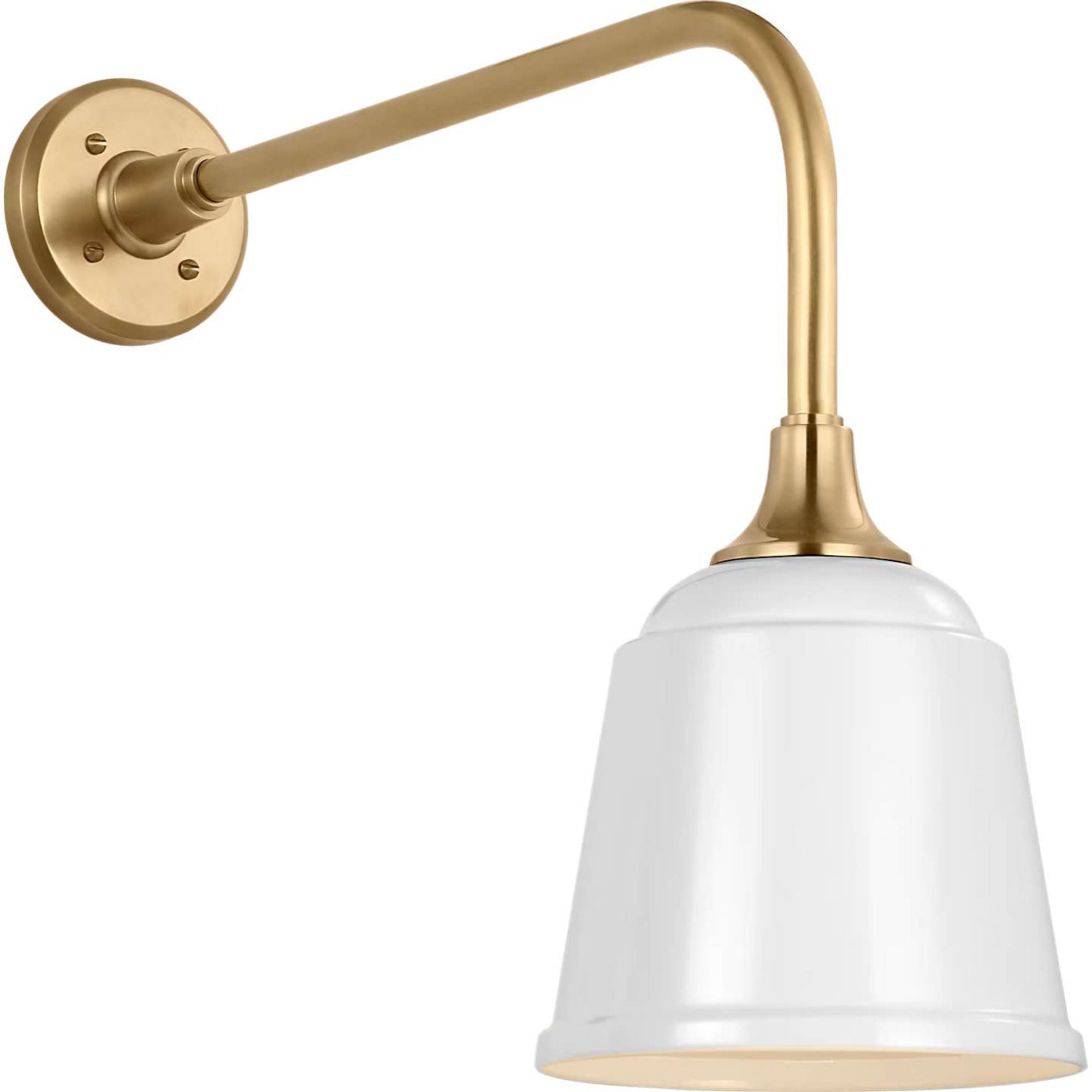 Thomas O'Brien Academy 20" Rex Barn Light in Hand-Rubbed Antique Brass with 8" White Rockhouse Shade W8" x H18.5" x E24"