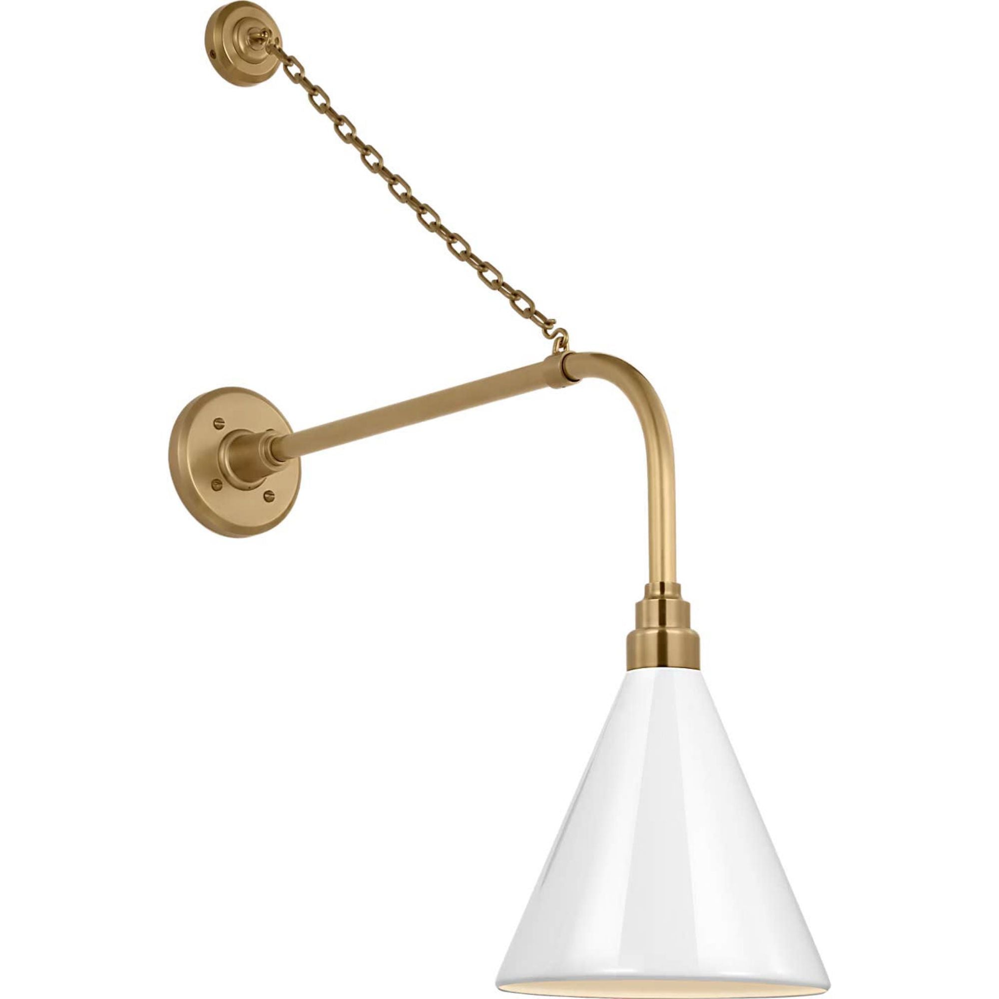 Thomas O'Brien Academy 20" Anchored Rex Barn Light in Hand-Rubbed Antique Brass with 9" White Conical Savannah Shade W9" x H32.75" x E24.5"