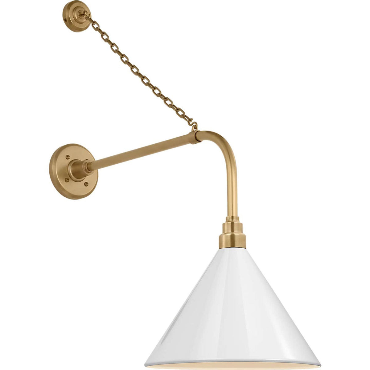Thomas O'Brien Academy 20" Anchored Rex Barn Light in Hand-Rubbed Antique Brass with 12.5" White Conical Savannah Shade W12.5" x H32.75" x E26.25"