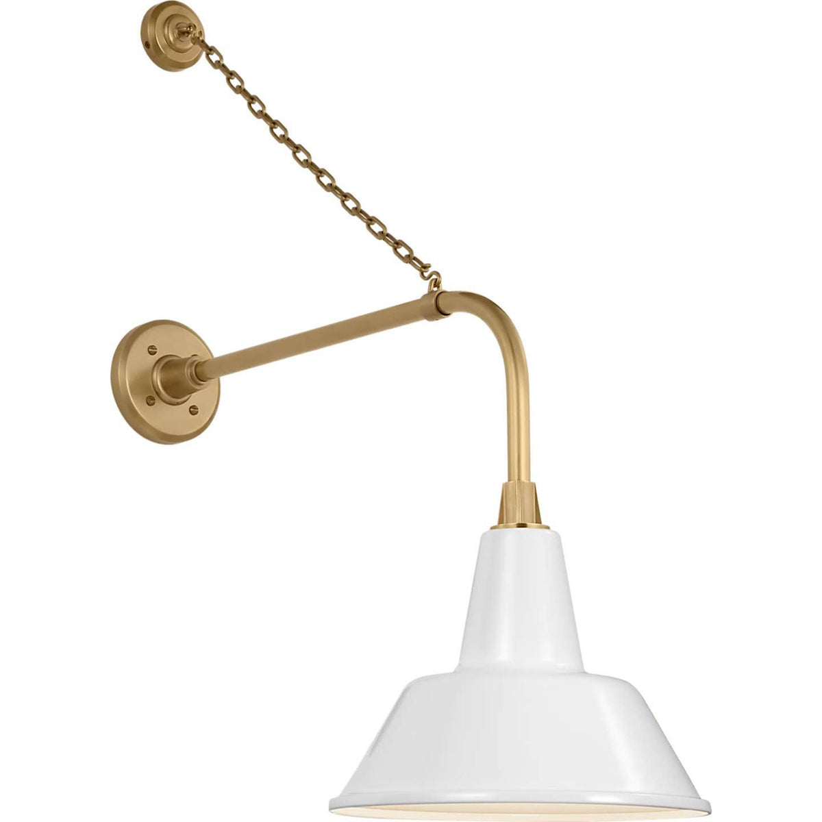 Thomas O'Brien Academy 20" Anchored Rex Barn Light in Hand-Rubbed Antique Brass with 12.5" White Bowers Shade W12.5" x H32.5" x E26.25"