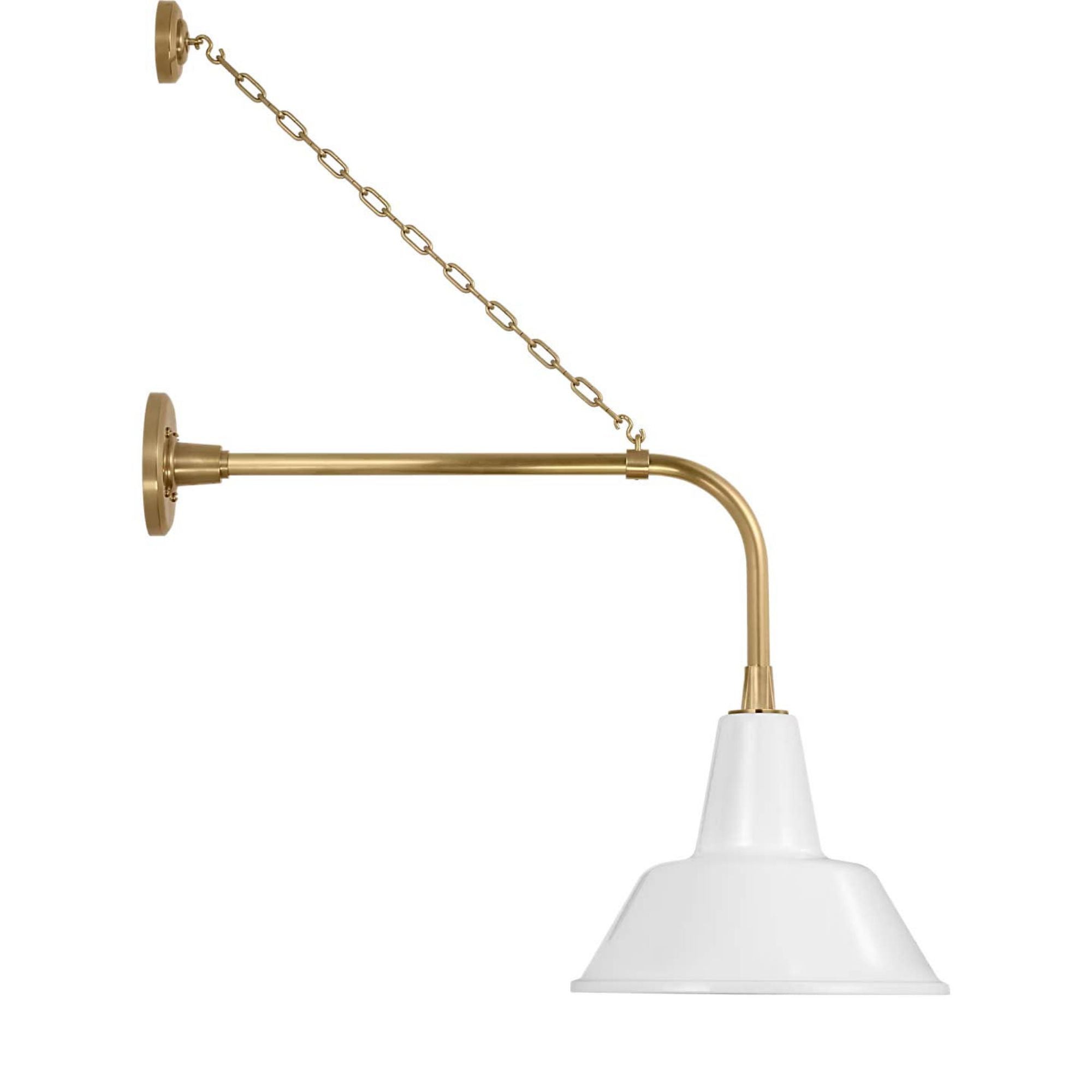 Thomas O'Brien Academy 20" Anchored Rex Barn Light in Hand-Rubbed Antique Brass with 12.5" White Bowers Shade W12.5" x H32.5" x E26.25"
