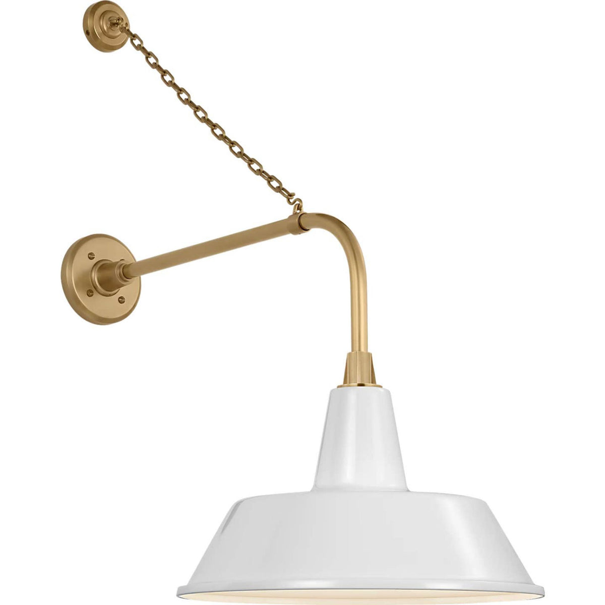 Thomas O'Brien Academy 20" Anchored Rex Barn Light in Hand-Rubbed Antique Brass with 16" White Bowers Shade W16" x H32.5" x E28"