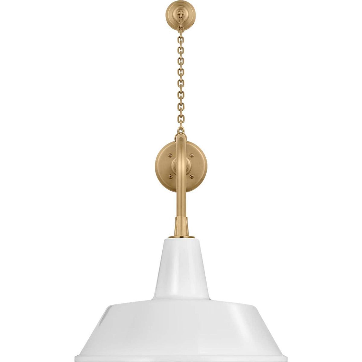 Thomas O'Brien Academy 20" Anchored Rex Barn Light in Hand-Rubbed Antique Brass with 16" White Bowers Shade W16" x H32.5" x E28"
