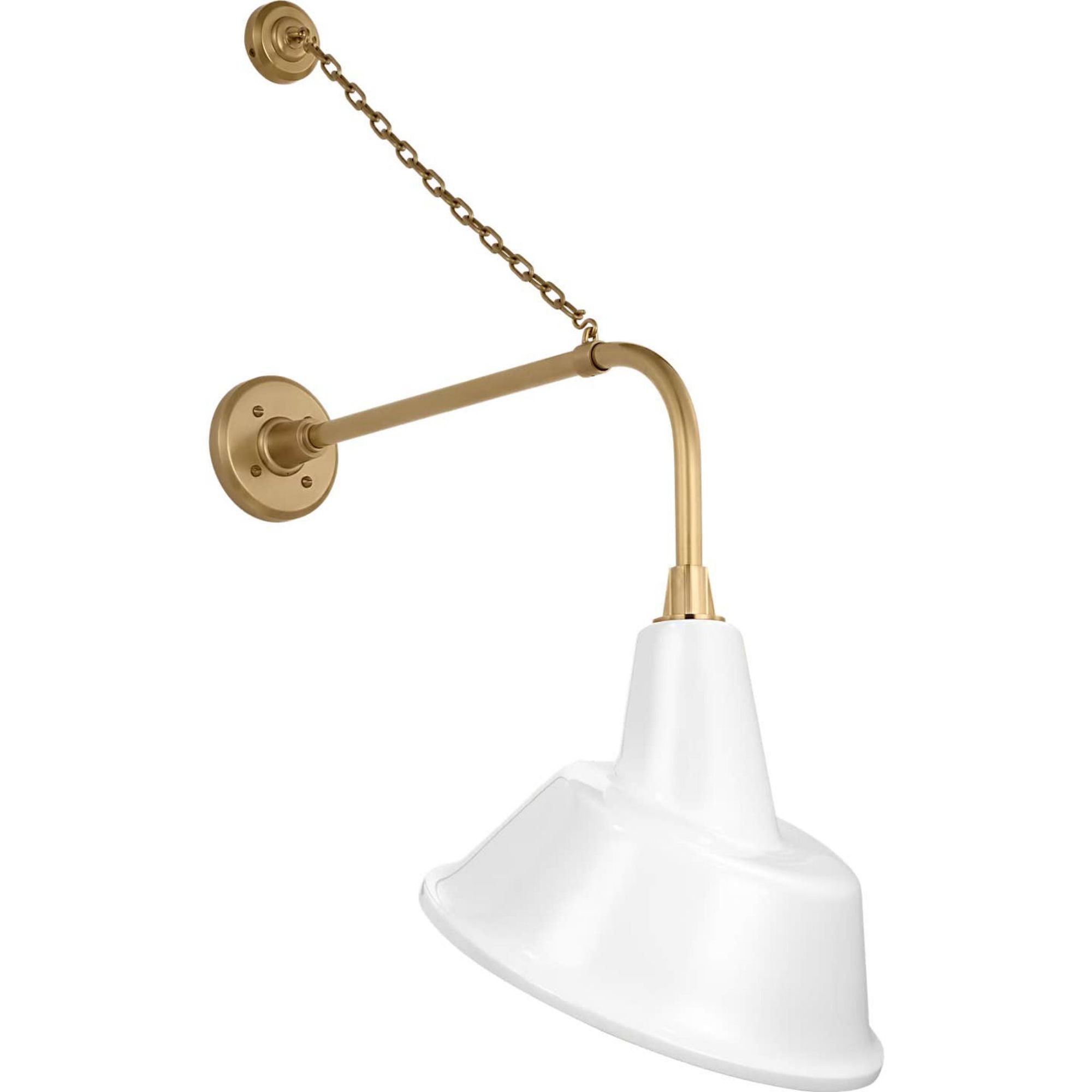 Thomas O'Brien Academy 20" Anchored Rex Barn Light in Hand-Rubbed Antique Brass with 12.5" White Tilted Bowers Shade W12.5" x H35.5" x E23.5"