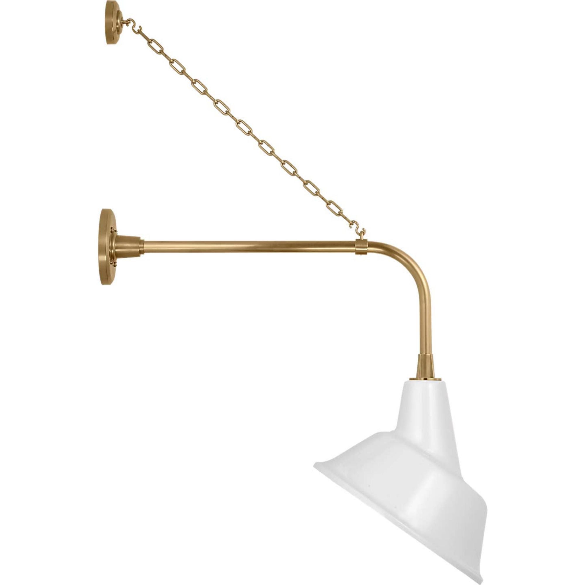 Thomas O'Brien Academy 20" Anchored Rex Barn Light in Hand-Rubbed Antique Brass with 12.5" White Tilted Bowers Shade W12.5" x H35.5" x E23.5"