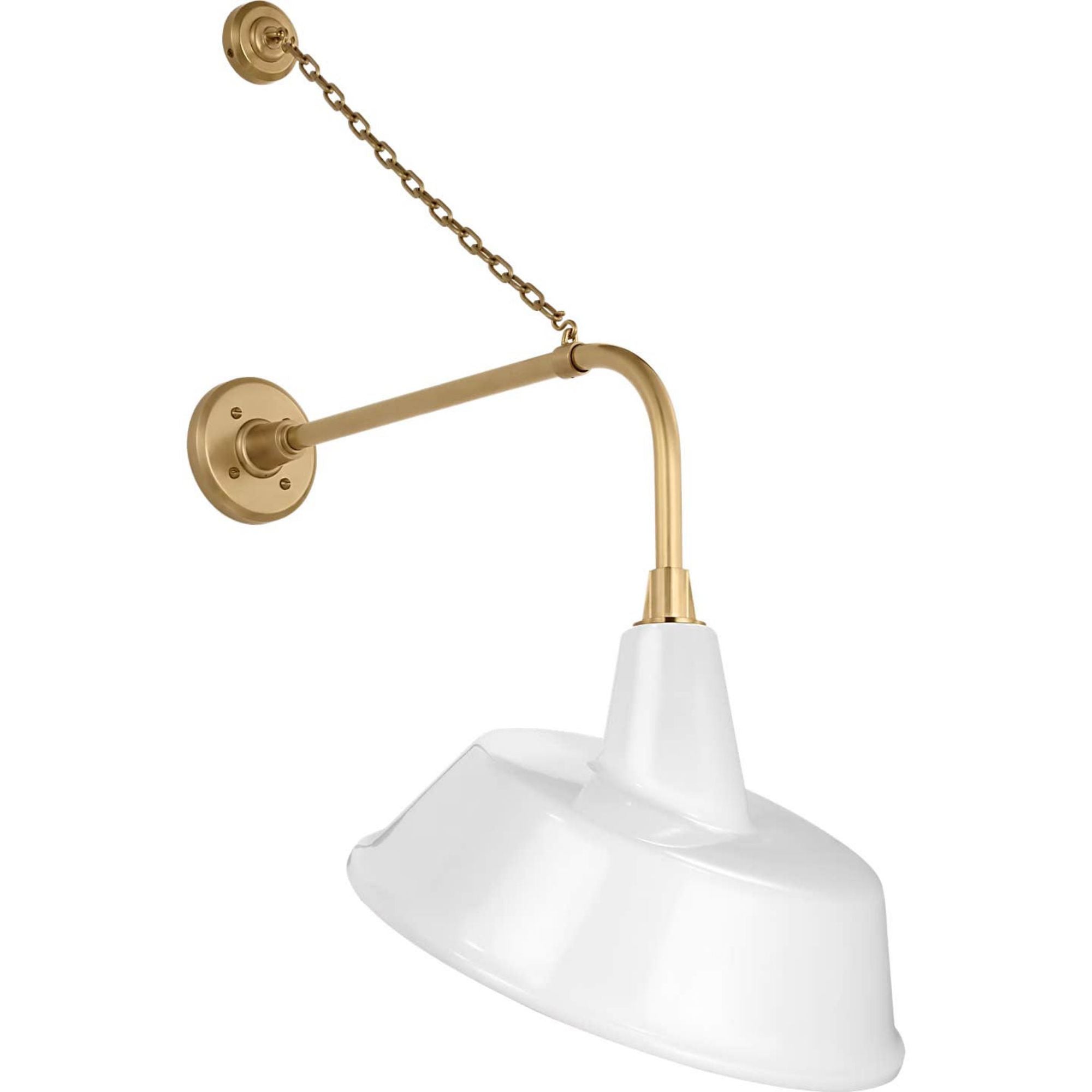 Thomas O'Brien Academy 20" Anchored Rex Barn Light in Hand-Rubbed Antique Brass with 16" White Tilted Bowers Shade W16" x H36.5" x E25"