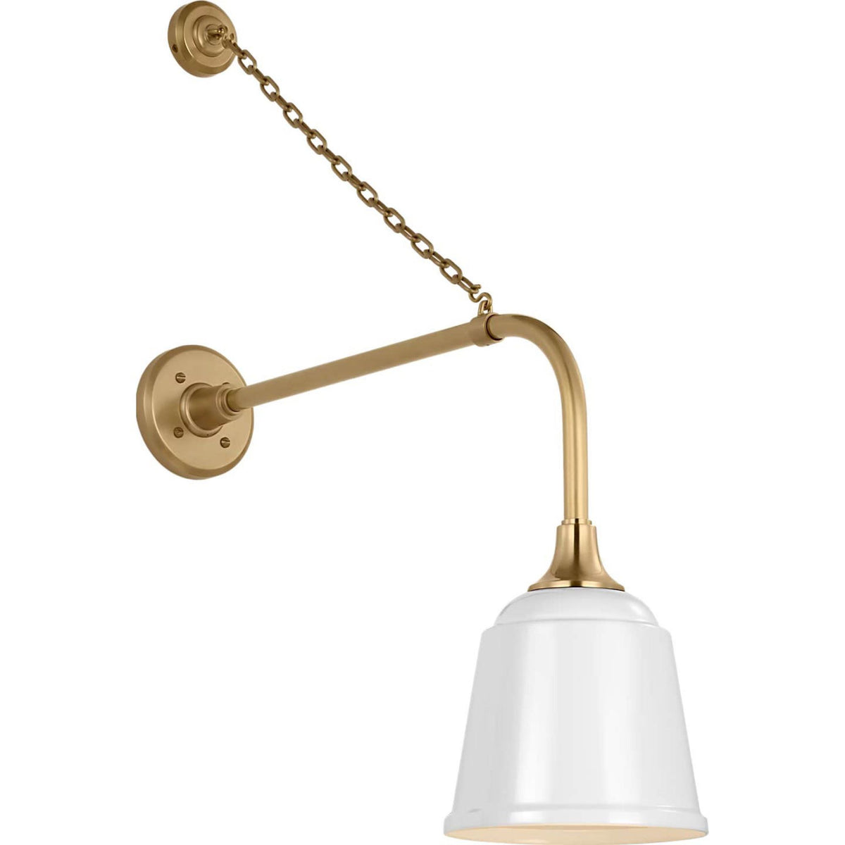 Thomas O'Brien Academy 20" Anchored Rex Barn Light in Hand-Rubbed Antique Brass with 8" White Rockhouse Shade W8" x H31.5" x E24"