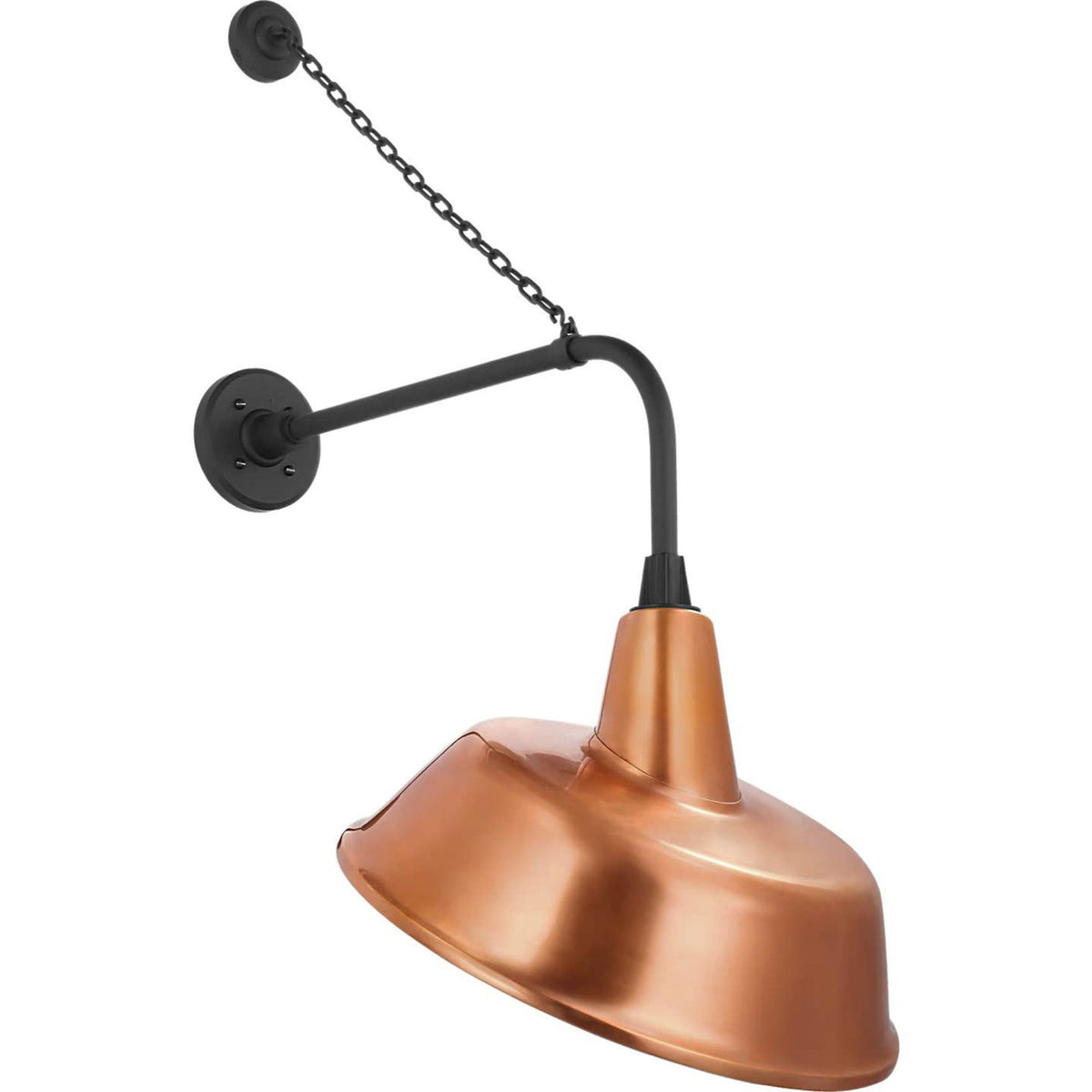 Thomas O'Brien Academy 20" Anchored Rex Barn Light in Matte Black with 16" Soft Copper Tilted Bowers Shade W16" x H36.5" x E25"