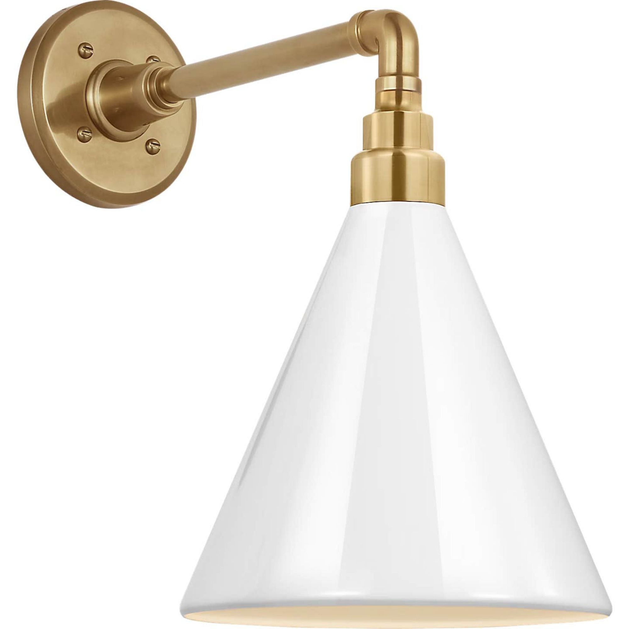 Thomas O'Brien Academy 11" Mack Barn Light in Hand-Rubbed Antique Brass with 9" White Conical Savannah Shade W9" x H14.75" x E14.75"