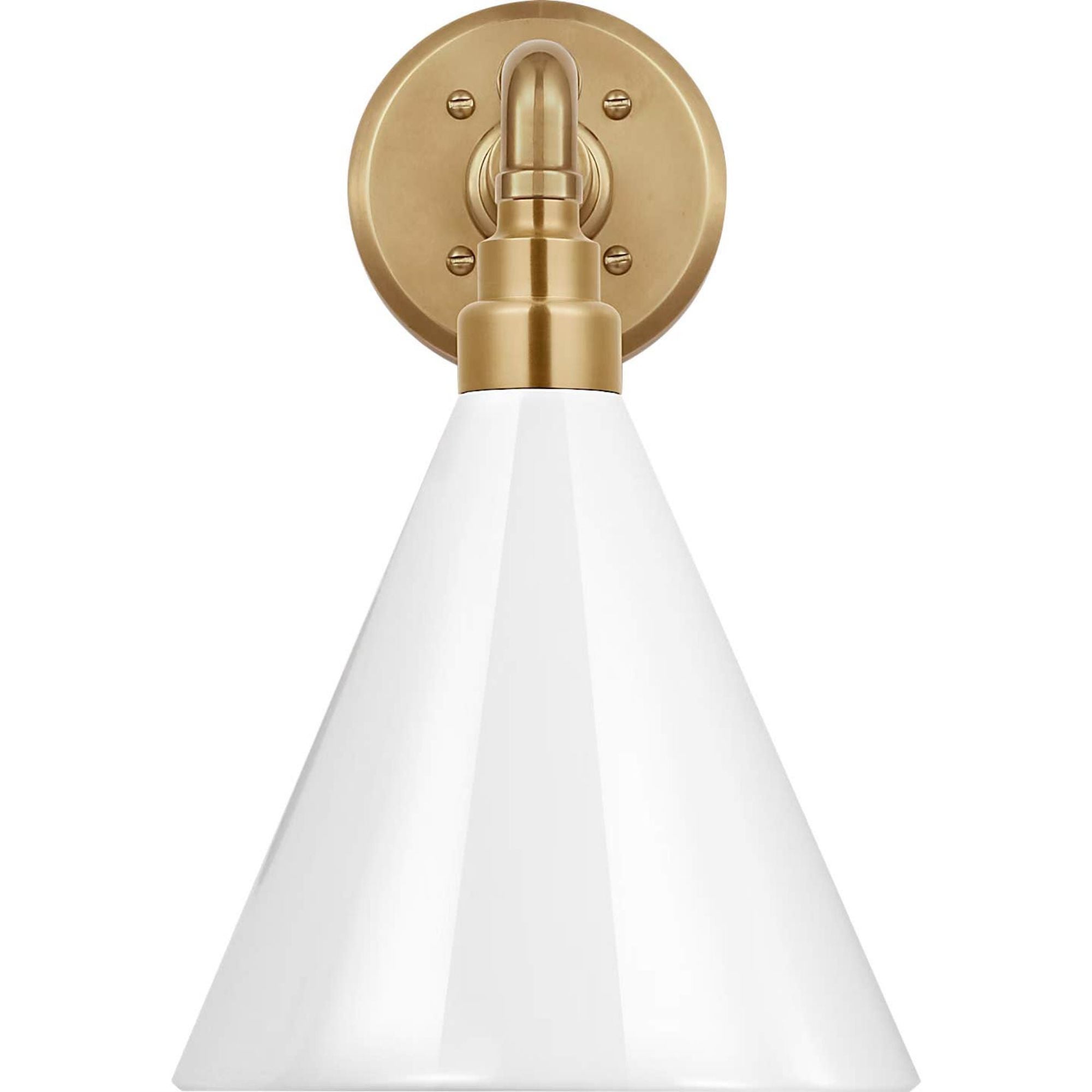 Thomas O'Brien Academy 11" Mack Barn Light in Hand-Rubbed Antique Brass with 9" White Conical Savannah Shade W9" x H14.75" x E14.75"
