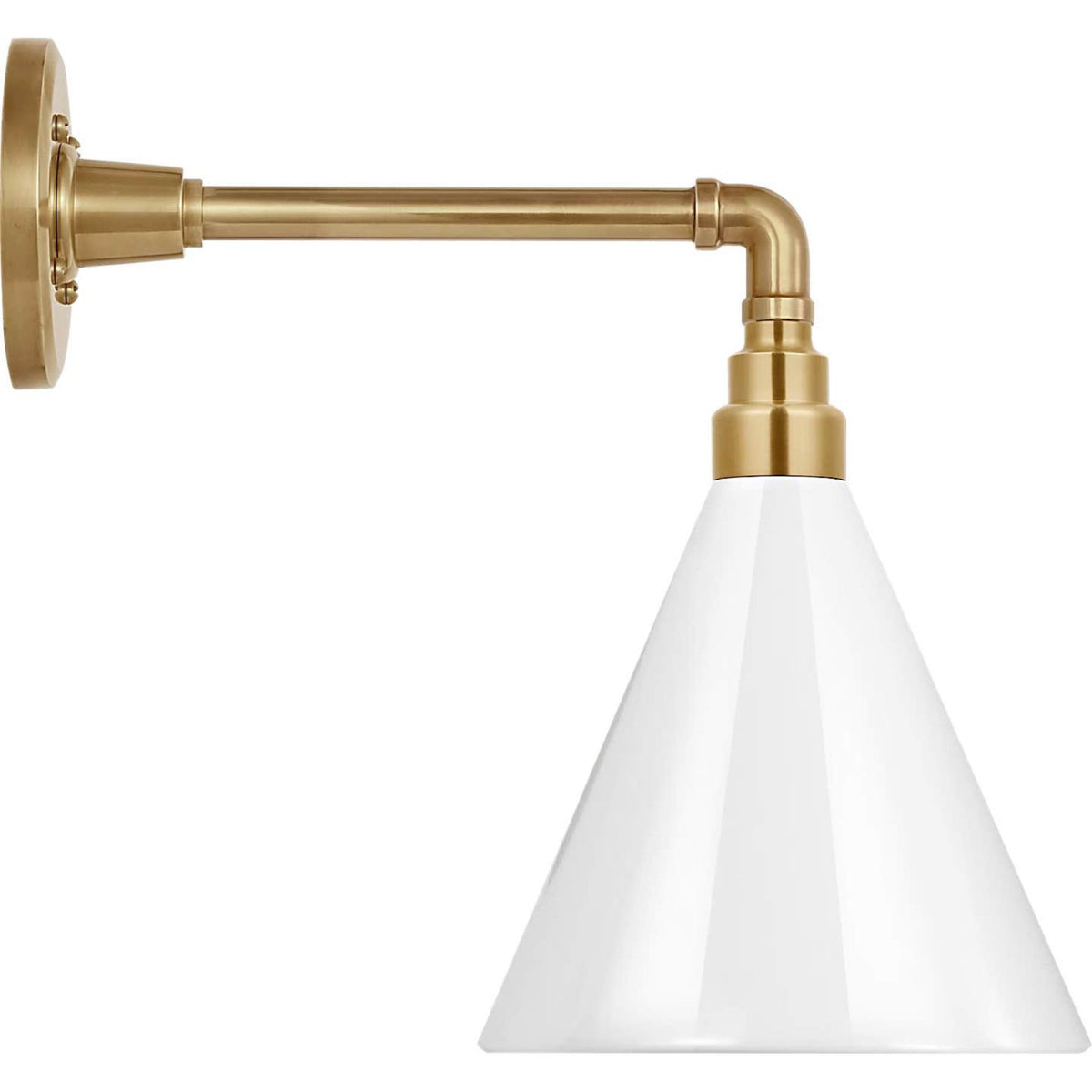 Thomas O'Brien Academy 11" Mack Barn Light in Hand-Rubbed Antique Brass with 9" White Conical Savannah Shade W9" x H14.75" x E14.75"