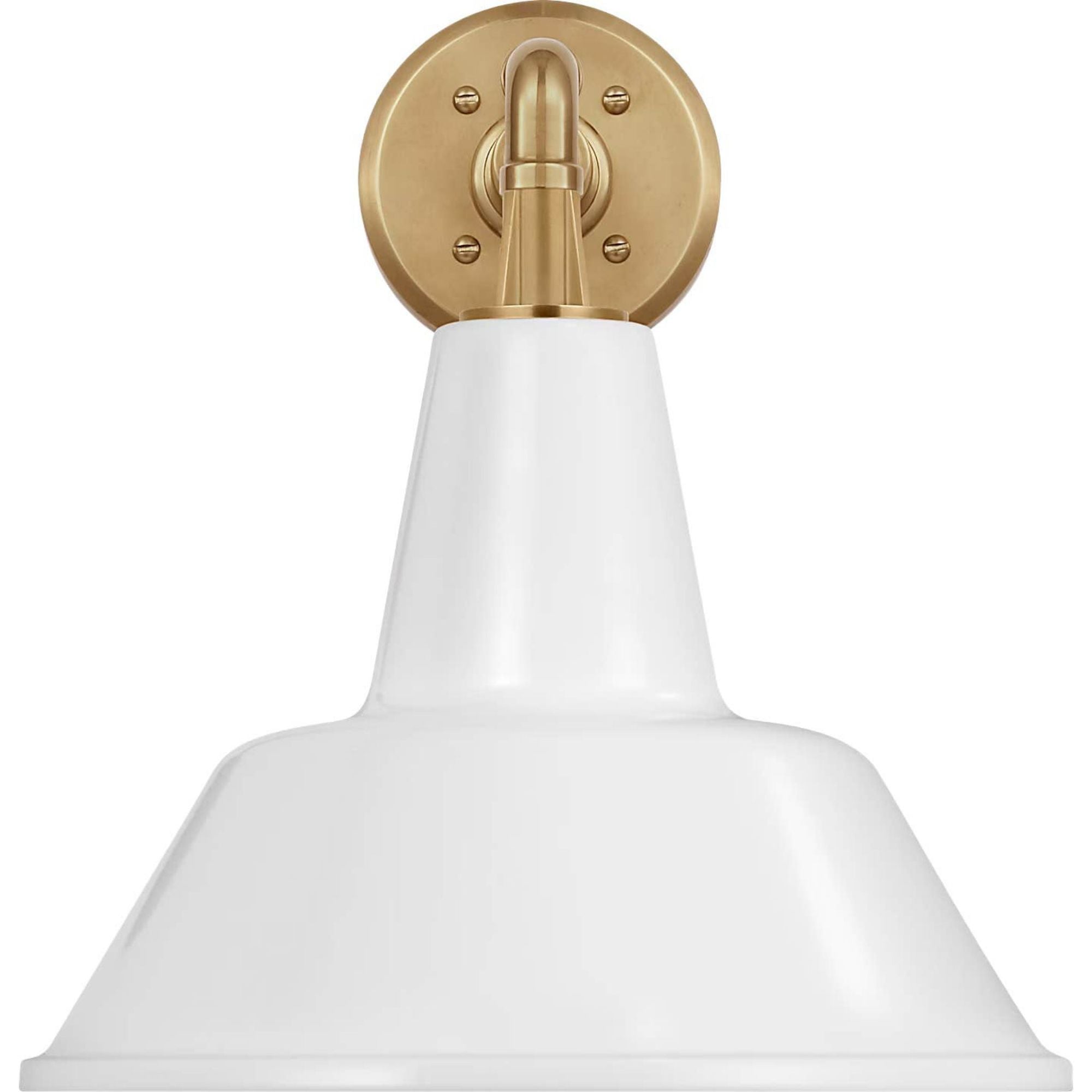 Thomas O'Brien Academy 11" Mack Barn Light in Hand-Rubbed Antique Brass with 12.5" White Bowers Shade W12.5" x H14.5" x E16.5"