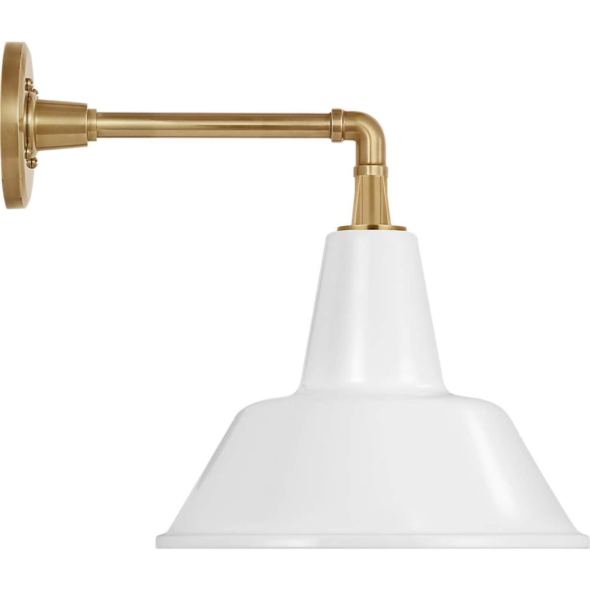 Thomas O'Brien Academy 11" Mack Barn Light in Hand-Rubbed Antique Brass with 12.5" White Bowers Shade W12.5" x H14.5" x E16.5"
