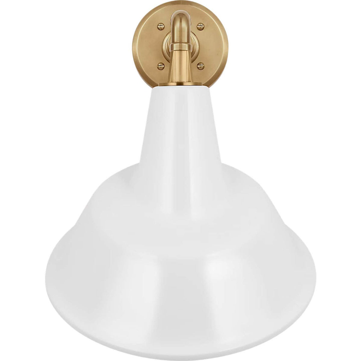 Thomas O'Brien Academy 11" Mack Barn Light in Hand-Rubbed Antique Brass with 12.5" White Tilted Bowers Shade W12.5" x H17.5" x E14"